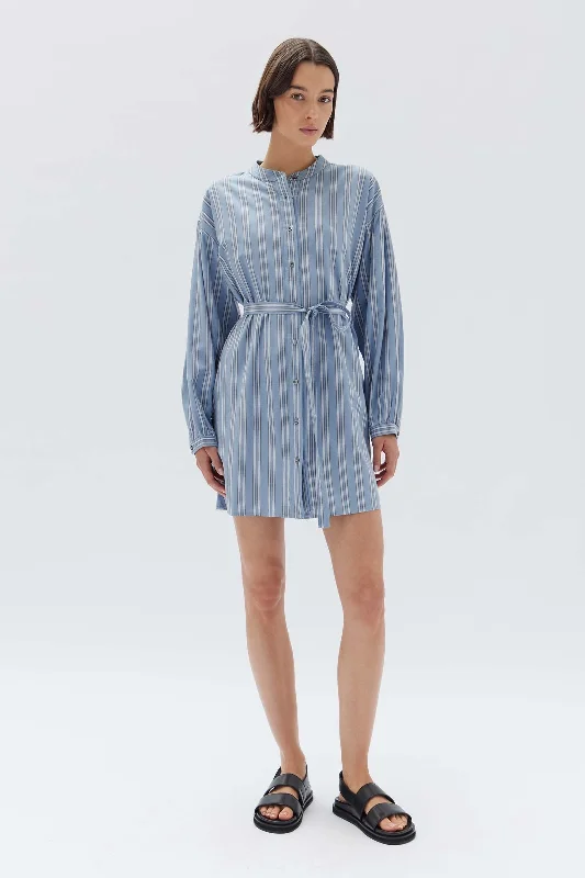 Denim Mini Dresses-Luna Stripe Mini Dress