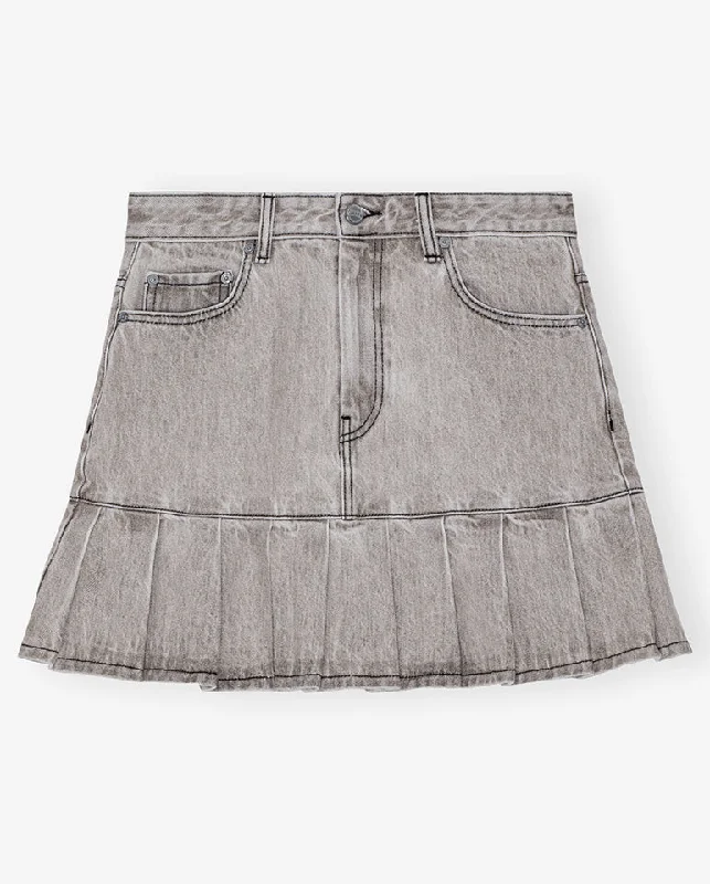 Black Beach Mini Dresses-Denim Pleated Mini Skirt Gray Quill