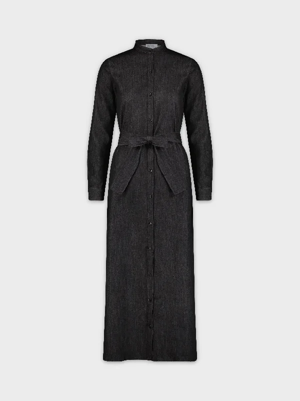 Halter Maxi Dresses-LONG SHIRTDRESS-BLACK DENIM