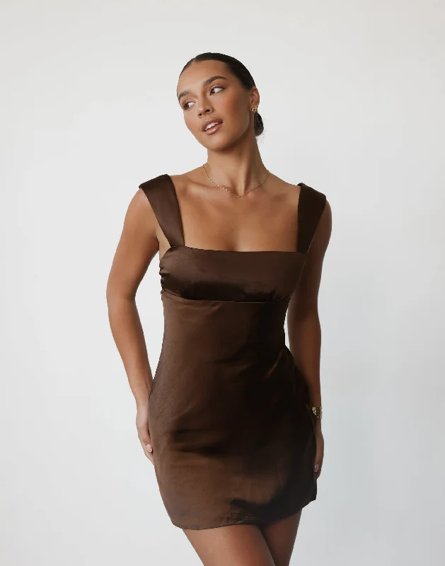 Satin Casual Mini Dresses-Mimosa Mini Dress (Walnut)