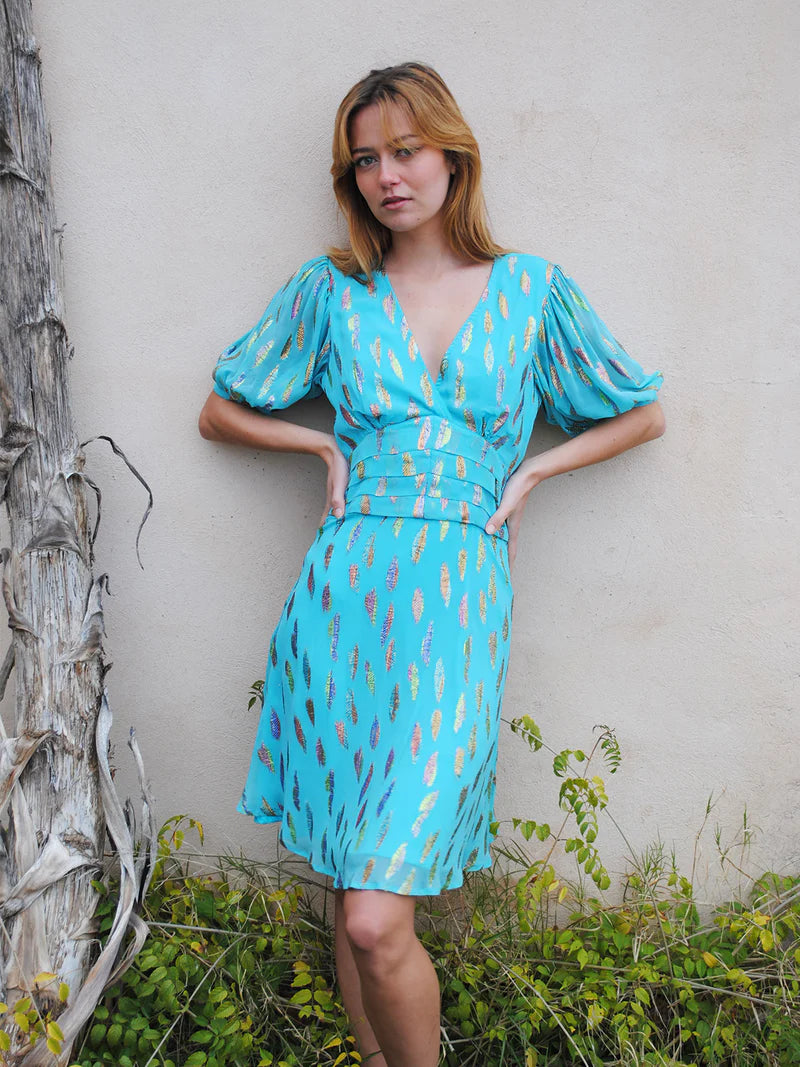 Maternity Beach Mini Dresses-Stardust Seraphine Mini Dress-Turquoise Metallic Sunset