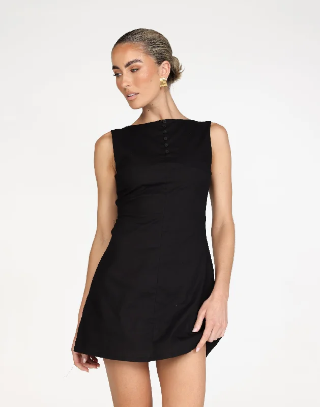 Petite Vintage Mini Dresses-Basira Mini Dress (Black)