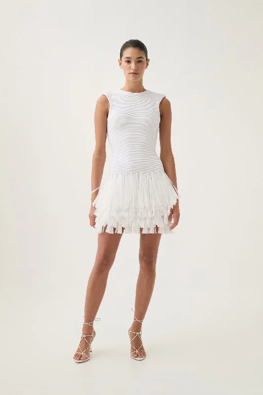 White Club Mini Dresses-Rushes Raffia Knit Mini Dress