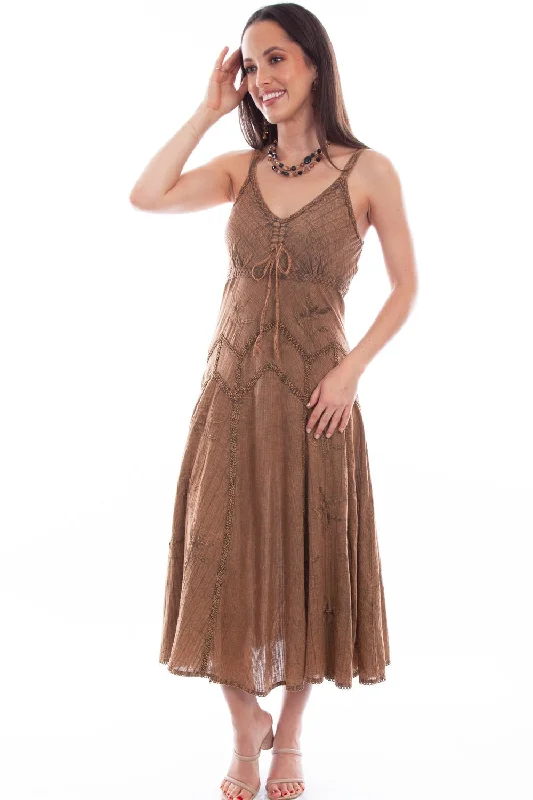 Denim Casual Maxi Dresses-Scully Honey Creek Womens Spaghetti Strap Dress Copper 100% Cotton Long