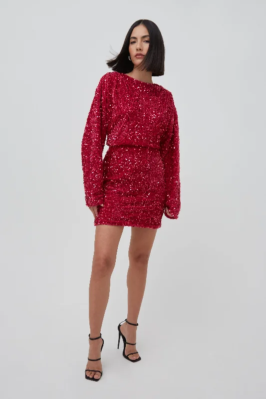 Strapless Beach Mini Dresses-SEQUIN BLOUSON SLEEVE MINI DRESS