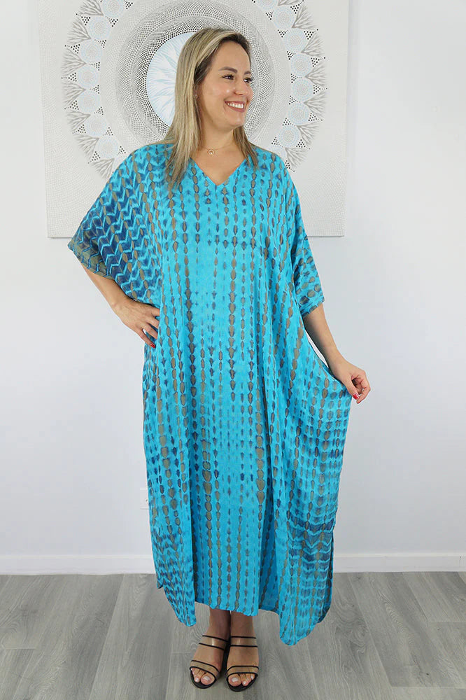 Designer Winter Maxi Dresses-Venus Long Tie Dye Kaftan