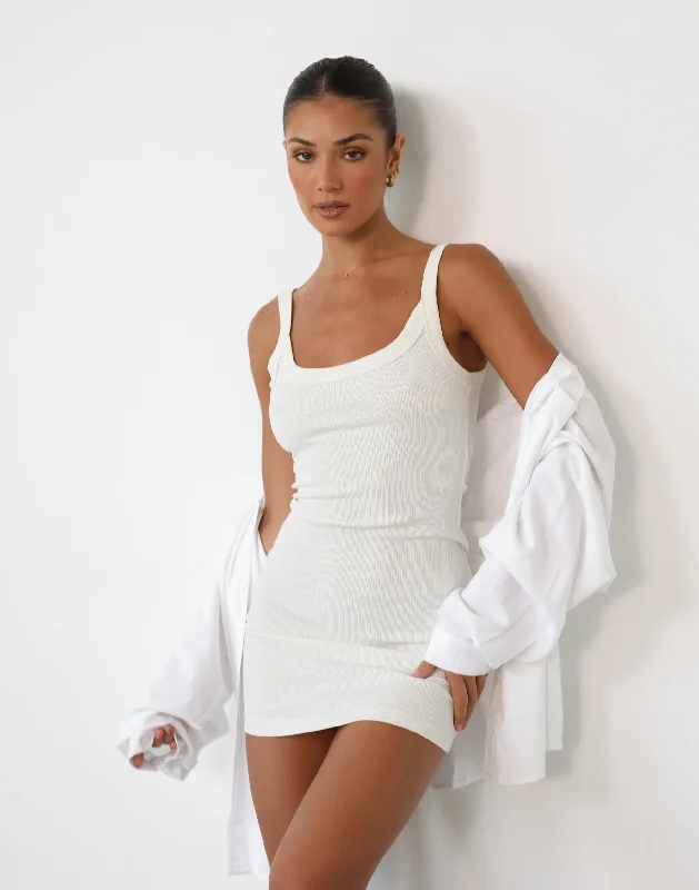 Knit High Neck Mini Dresses-Skyler Mini Dress (Off White)