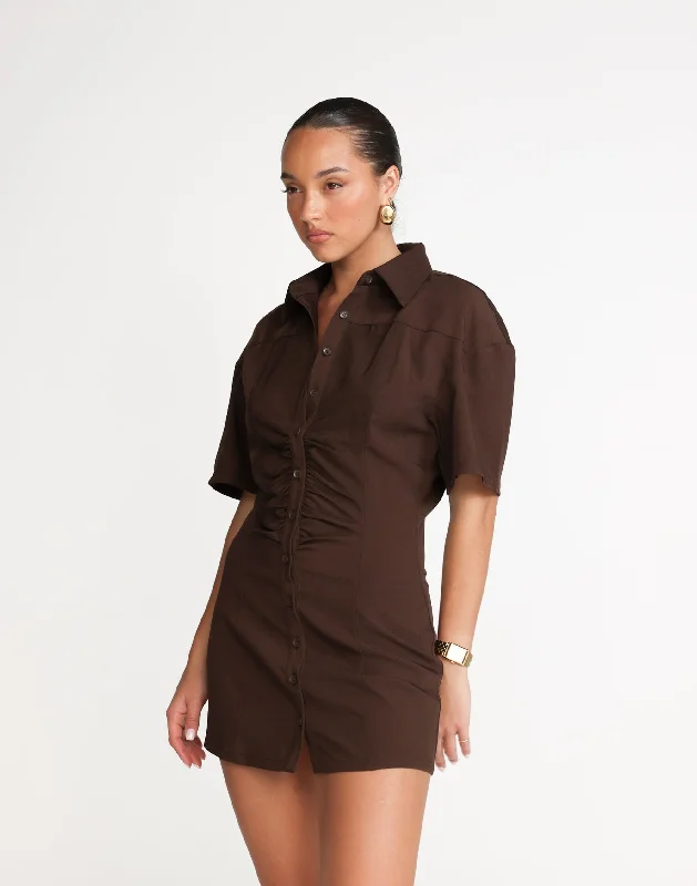 Work Grey Mini Dresses-Etta Mini Dress (Chocolate)