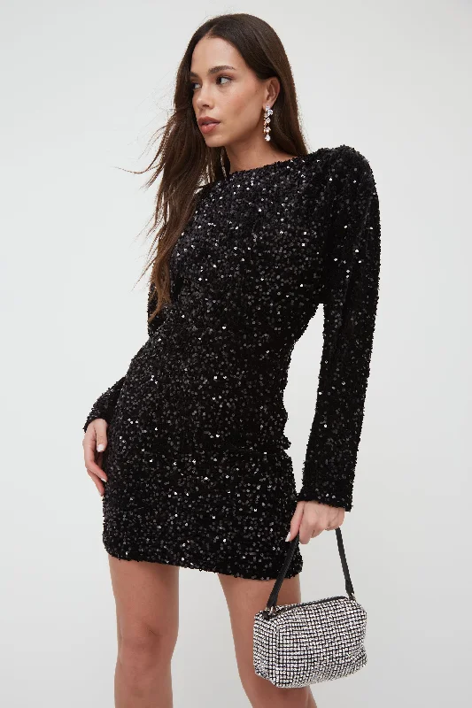 V Neck Formal Mini Dresses-SEQUIN BLOUSON SLEEVE MINI DRESS