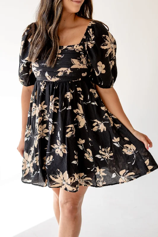 Silk Club Mini Dresses-Kinsley Floral Mini Dress | Black