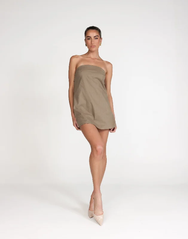 Satin Beach Mini Dresses-Hati Mini Dress (Mushroom)