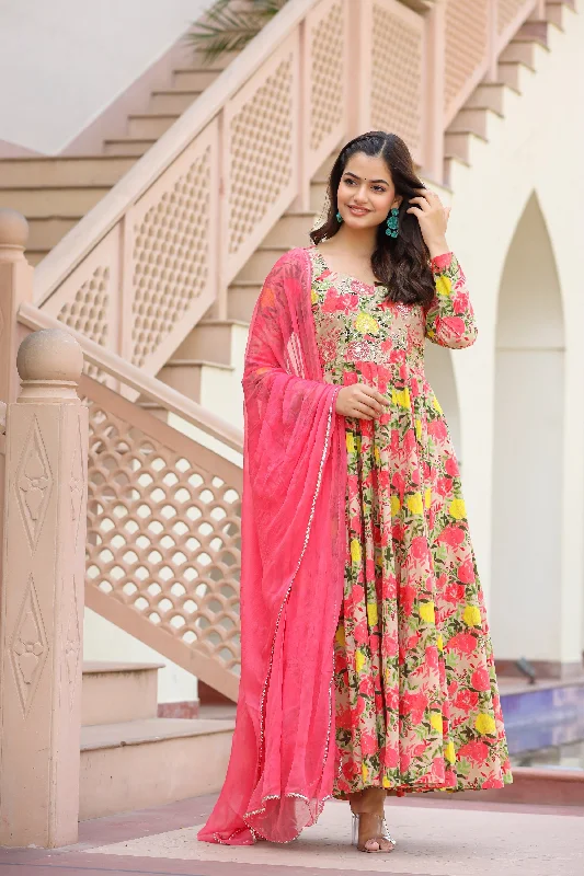 Chiffon Party Maxi Dresses-Aabha Long Chiffon Dupatta Dress