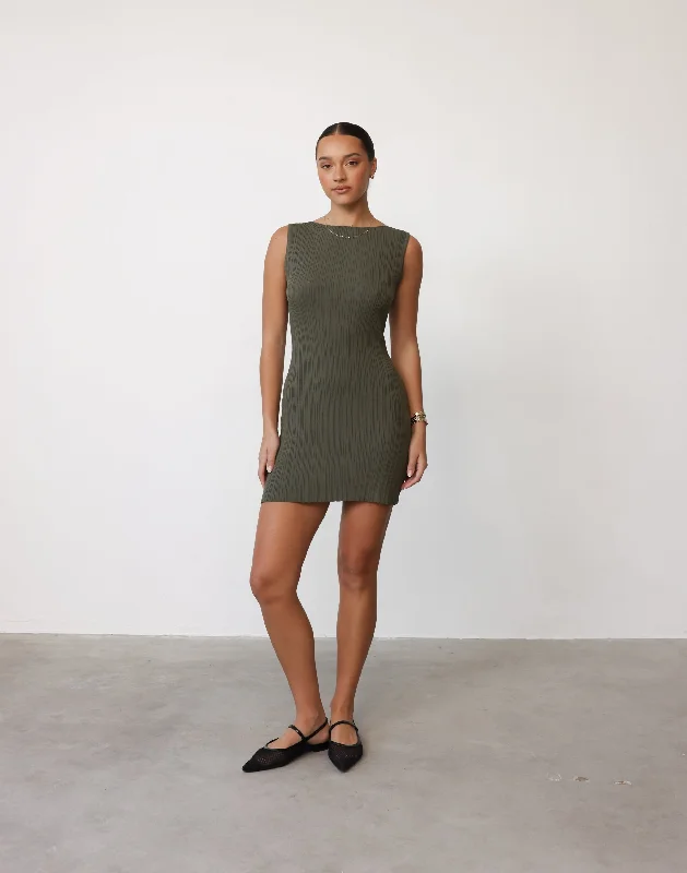 High Neck Boho Mini Dresses-Kienna Mini Dress (Khaki)