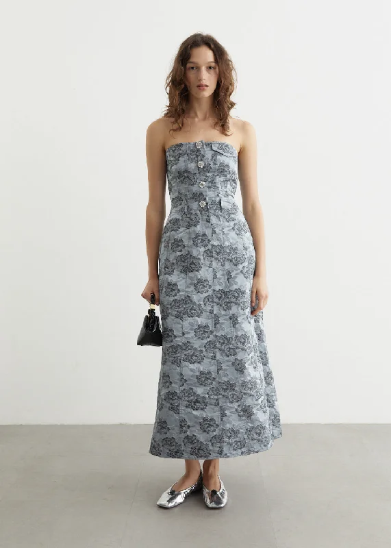 Sexy Winter Maxi Dresses-Botanical Jacquard Long Corsage Dress