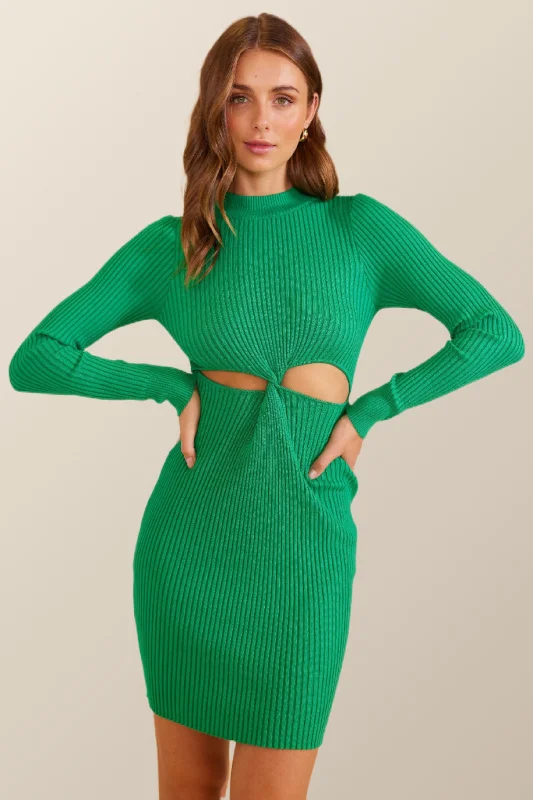 Denim Work Mini Dresses-MINKPINK Womens Nora Knit Mini Dress Green