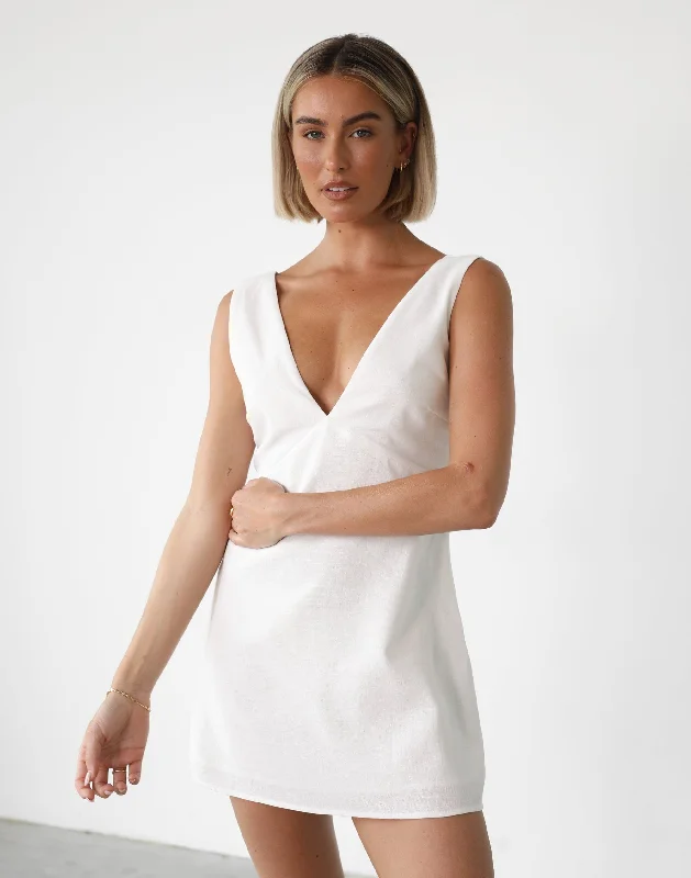 Party Silk Mini Dresses-Elio Mini Dress (White)