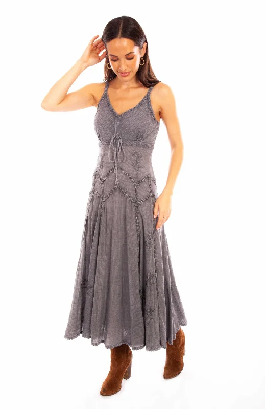 Sleeveless Summer Maxi Dresses-Scully Womens Grey 100% Cotton Long Multi-Fabric S/L Dress