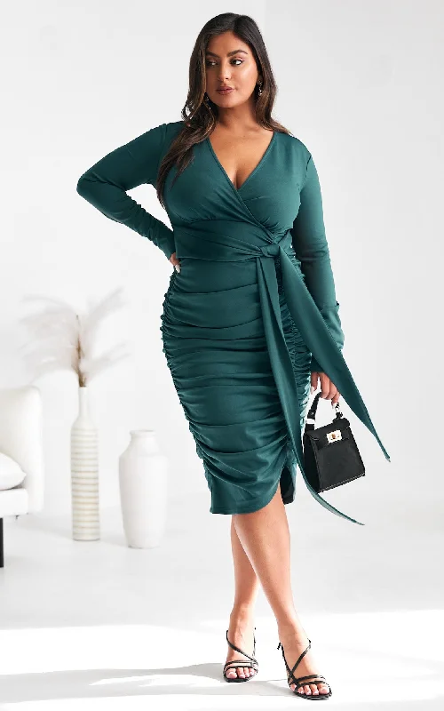 Geometric Casual Midi Dresses-Martini Midi Dress - Teal