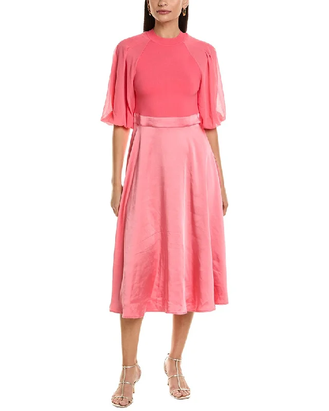 Elegant Summer Midi Dresses-Ted Baker Puff Sleeve Fitted Bodice Midi Dress