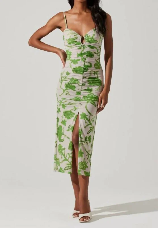 Ruffle Winter Midi Dresses-Palermo Ruched Midi Dress In Green