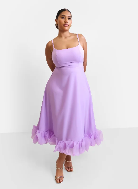 Petite Boho Midi Dresses-Margot Ruffle Hem Midi A Line Dress - Lilac