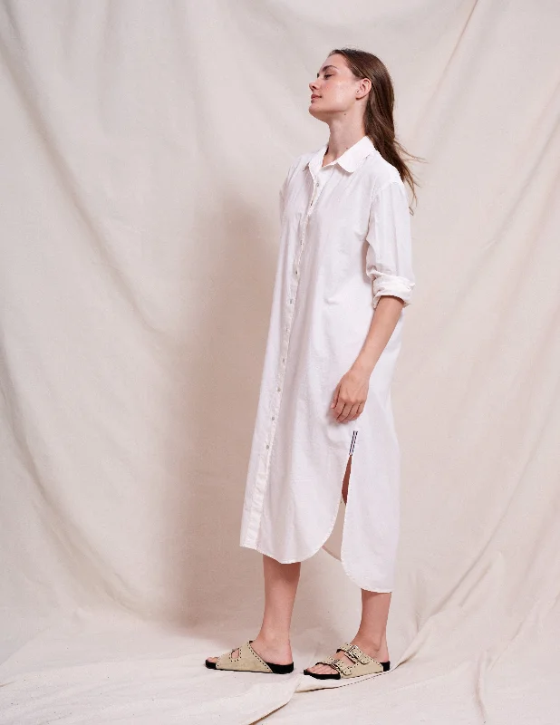 Mesh Casual Midi Dresses-Sundry Midi Easy Shirt Dress in Optic White