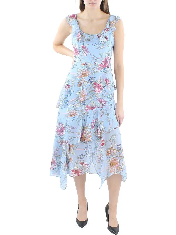 Tie Dye Midi Dresses-Womens Floral Tiered Midi Dress