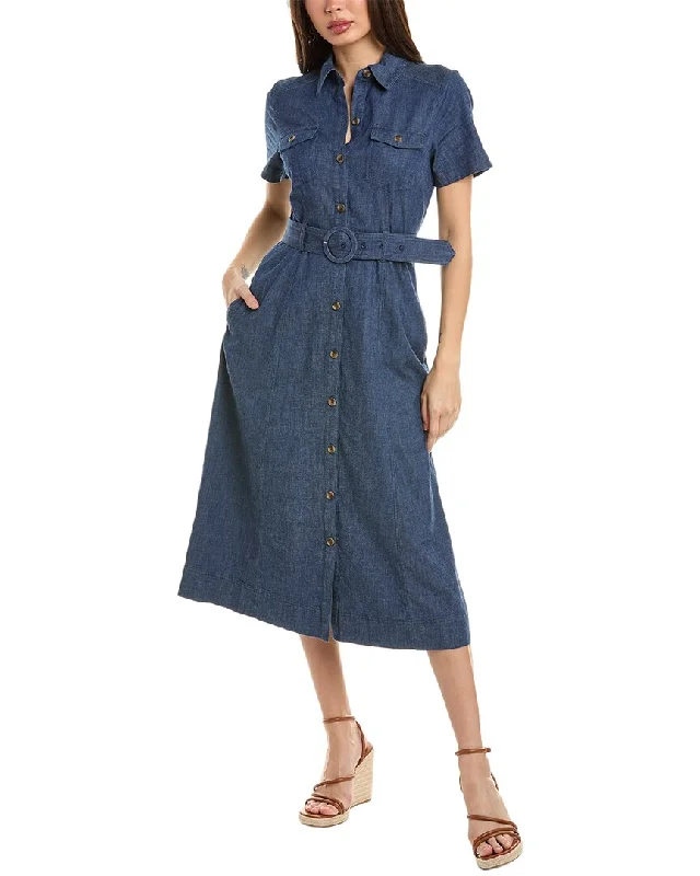 Halter Winter Midi Dresses-Anne Klein Stretch Denim Belted Midi Shirtdress