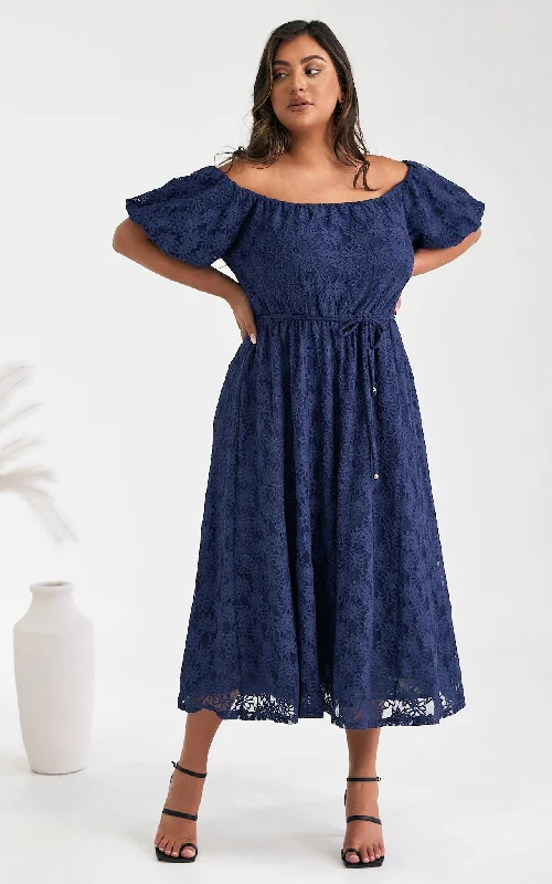 Trendy Summer Midi Dresses-Nara Midi Dress - Navy Lace