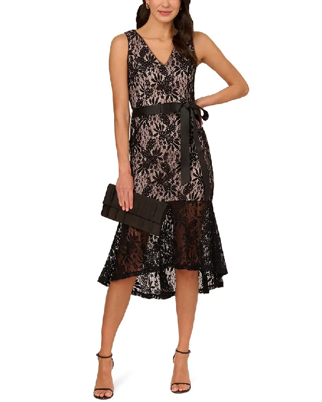 Vintage Midi Dresses-Adrianna Papell Lace Midi Flounce Dress