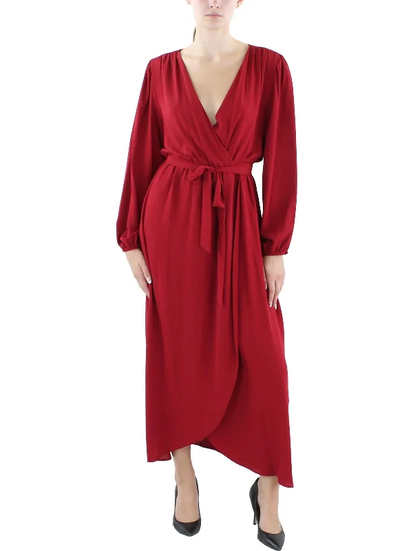 Trendy Casual Midi Dresses-Womens Faux Wrap Midi Wrap Dress