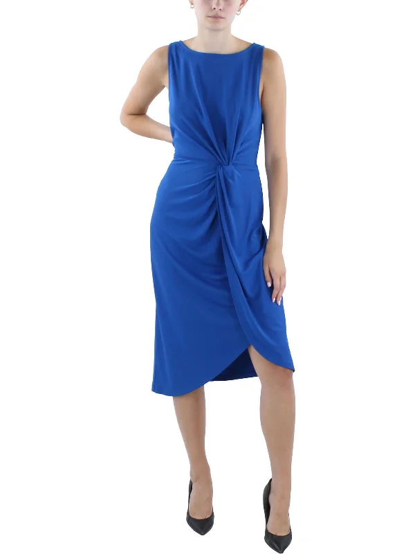 Trendy Tie Dye Midi Dresses-Womens Midi Front Twist Wear To Work Dress