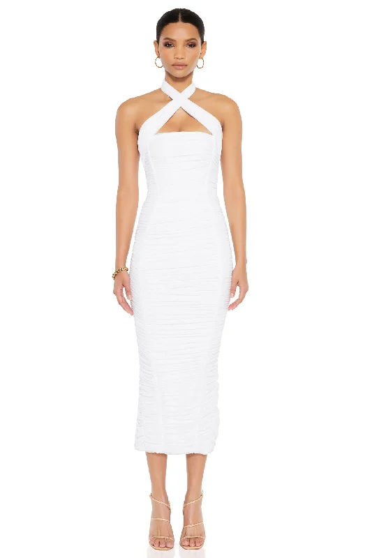 Embroidered Formal Midi Dresses-Nookie Monroe Midi Dress - White