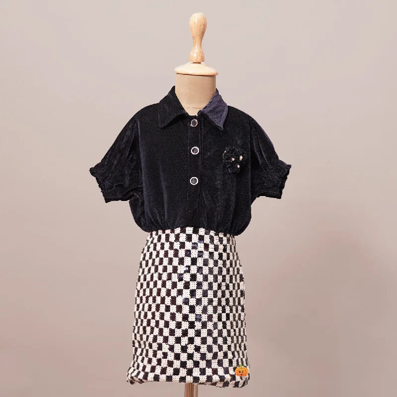 Plaid Club Midi Dresses-Navy Blue Girls Midi