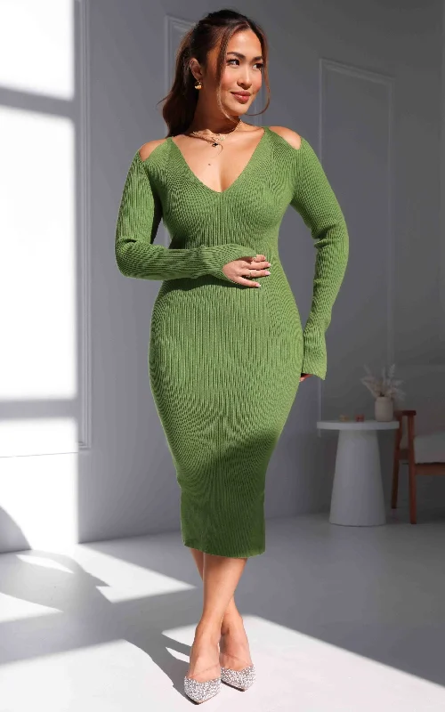 Club Purple Midi Dresses-Aziza Knit Midi Dress - Apple Green