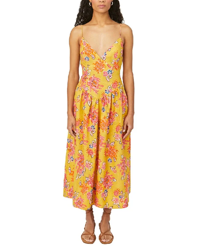 Yellow Vintage Midi Dresses-RHODE Sophie Linen Midi Dress