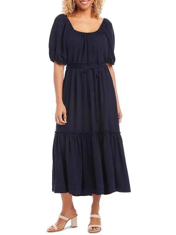 Denim Blue Midi Dresses-Womens Cocktail Midi Fit & Flare Dress