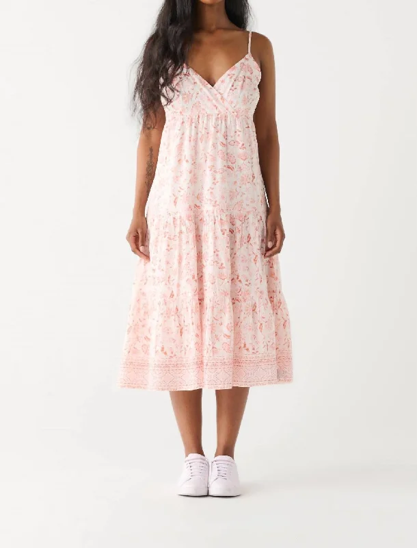 Plus Size Summer Midi Dresses-Crossover Midi Dress In Terracota Floral