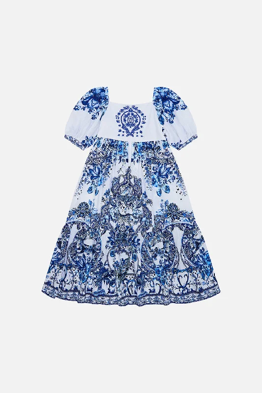 Work Denim Midi Dresses-KIDS MIDI DRESS WITH PUFF SLEEVE 12-14 GLAZE AND GRAZE