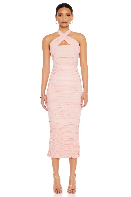 Striped Club Midi Dresses-Nookie Monroe Midi Dress - Baby Pink