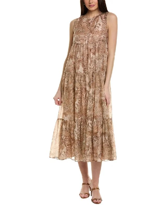 Vintage Midi Dresses-Max Mara Studio Foce Silk-Blend Midi Dress