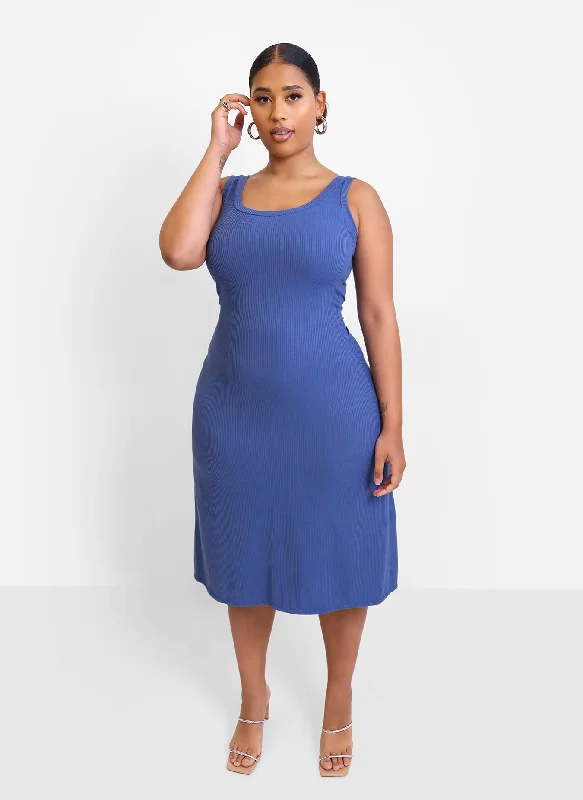 Dinner Midi Dresses-Essential Ribbed A Line Midi Dress