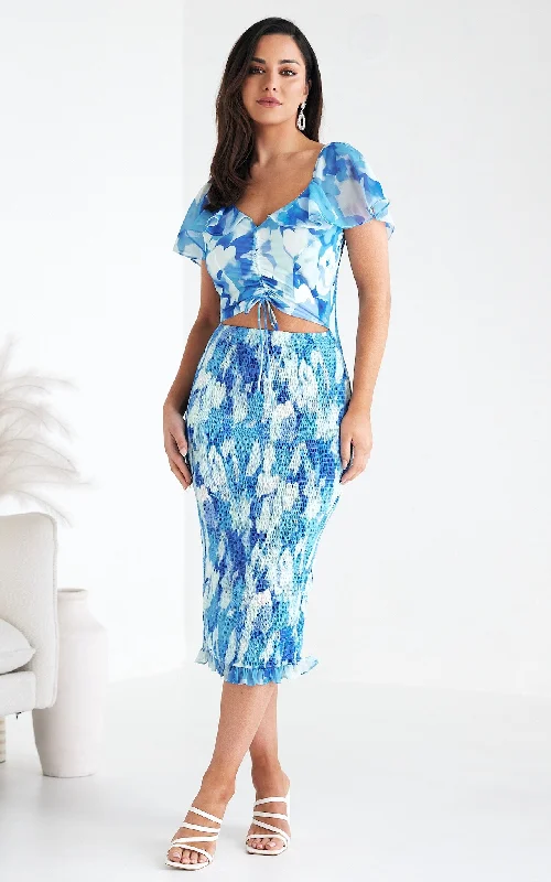 Denim Formal Midi Dresses-Danielle Midi Dress - Blue Floral