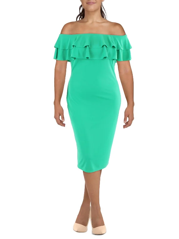 Green Party Midi Dresses-Womens Drapey Midi Cocktail And Party Dress