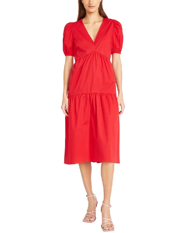 V Neck Casual Midi Dresses-Donna Morgan Poplin Midi Dress