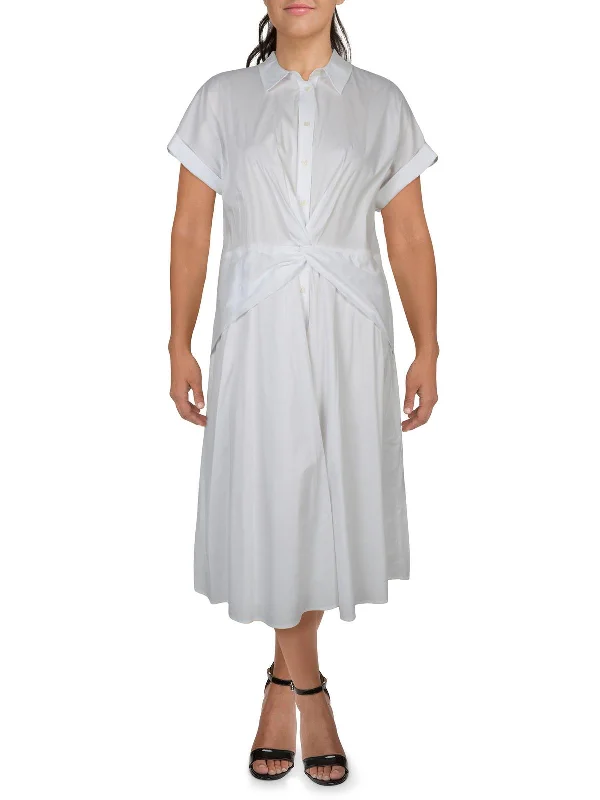 Chiffon Party Midi Dresses-Womens Daytime Midi Shirtdress