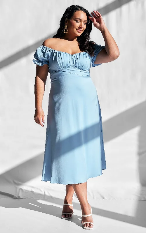 Ruffle Winter Midi Dresses-Jolene Midi Dress - Dusty Blue