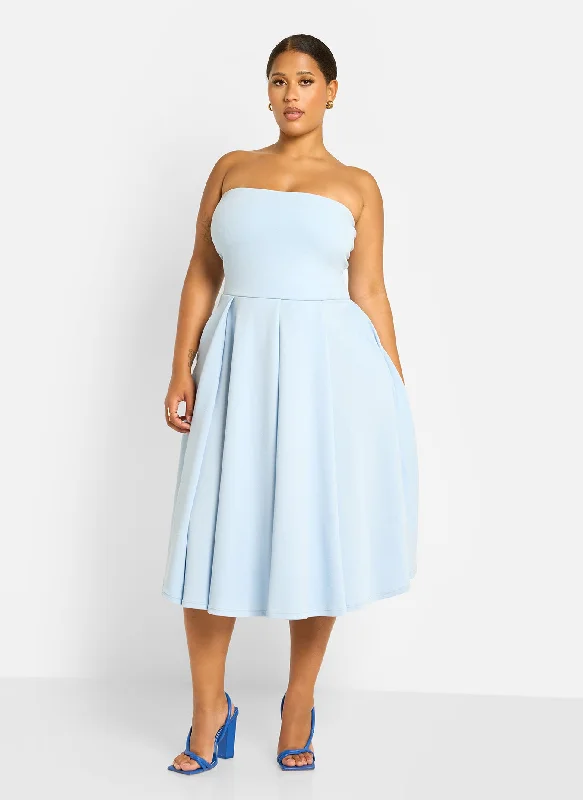 Denim Formal Midi Dresses-Zelie Skater Midi Dress - Baby Blue