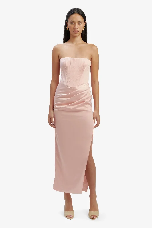 Silk Summer Midi Dresses-Everlasting Satin Midi Dress - Soft Pink