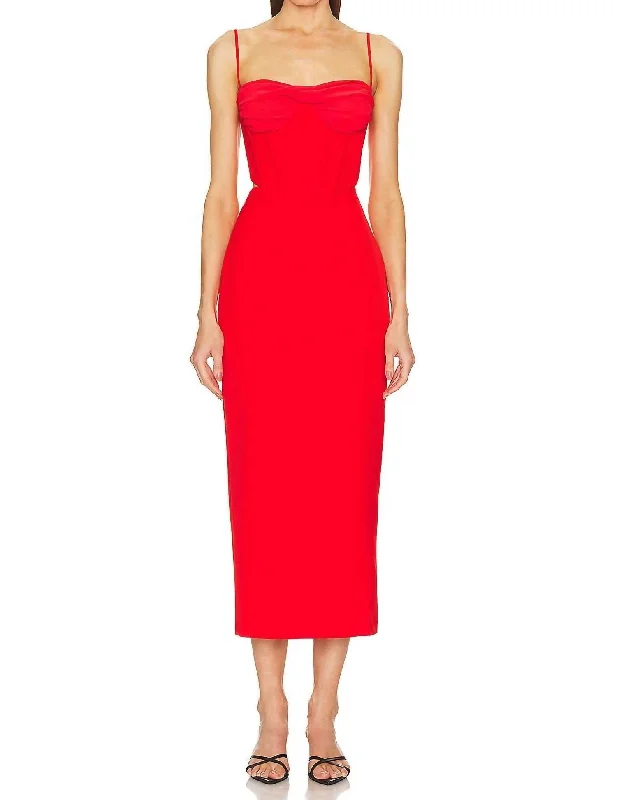 Yellow Sleeveless Midi Dresses-Martini Midi Dress In Fire Red